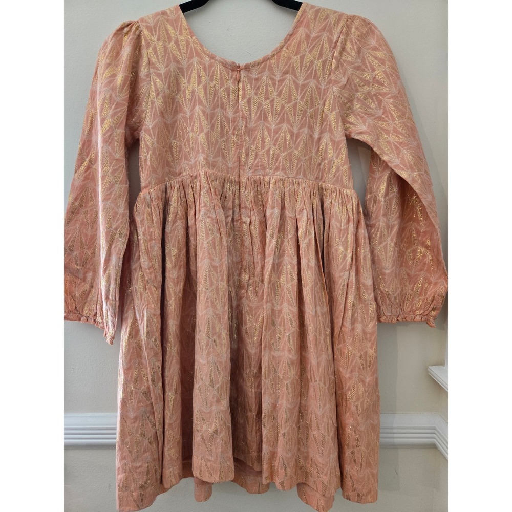 Pink Chicken Girls Peach Gold Metallic Geometric Long Sleeve Dress Size 10Y NWT - Picture 5 of 7